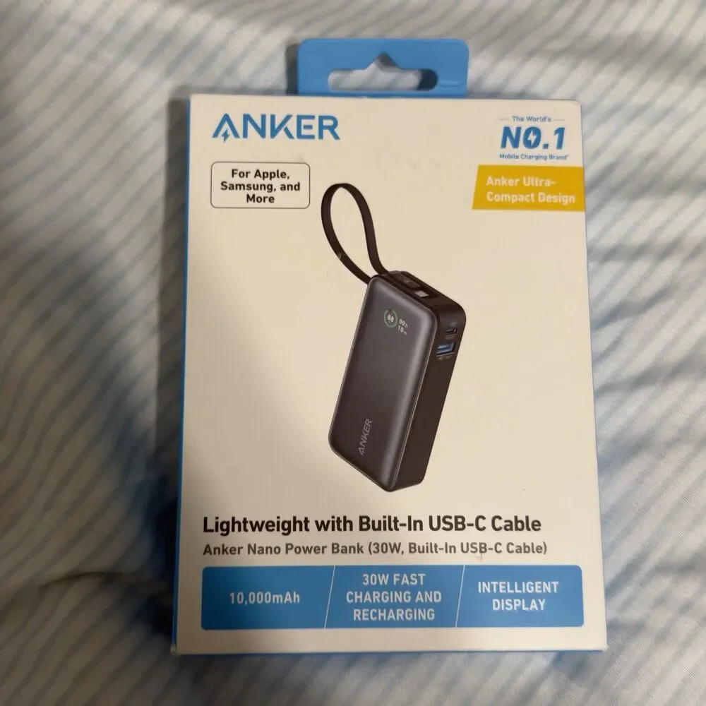 Anker Nano Power Bank 10000mAh Portable Charger Built-in USB C Cable 30W Output